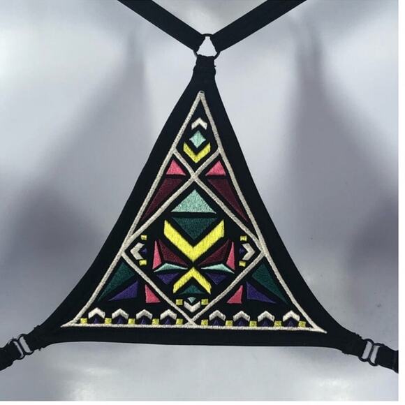 PINK Victoria’s Secret Tribal Embroidered Bikini Set S/M Black EUC - Picture 3 of 16